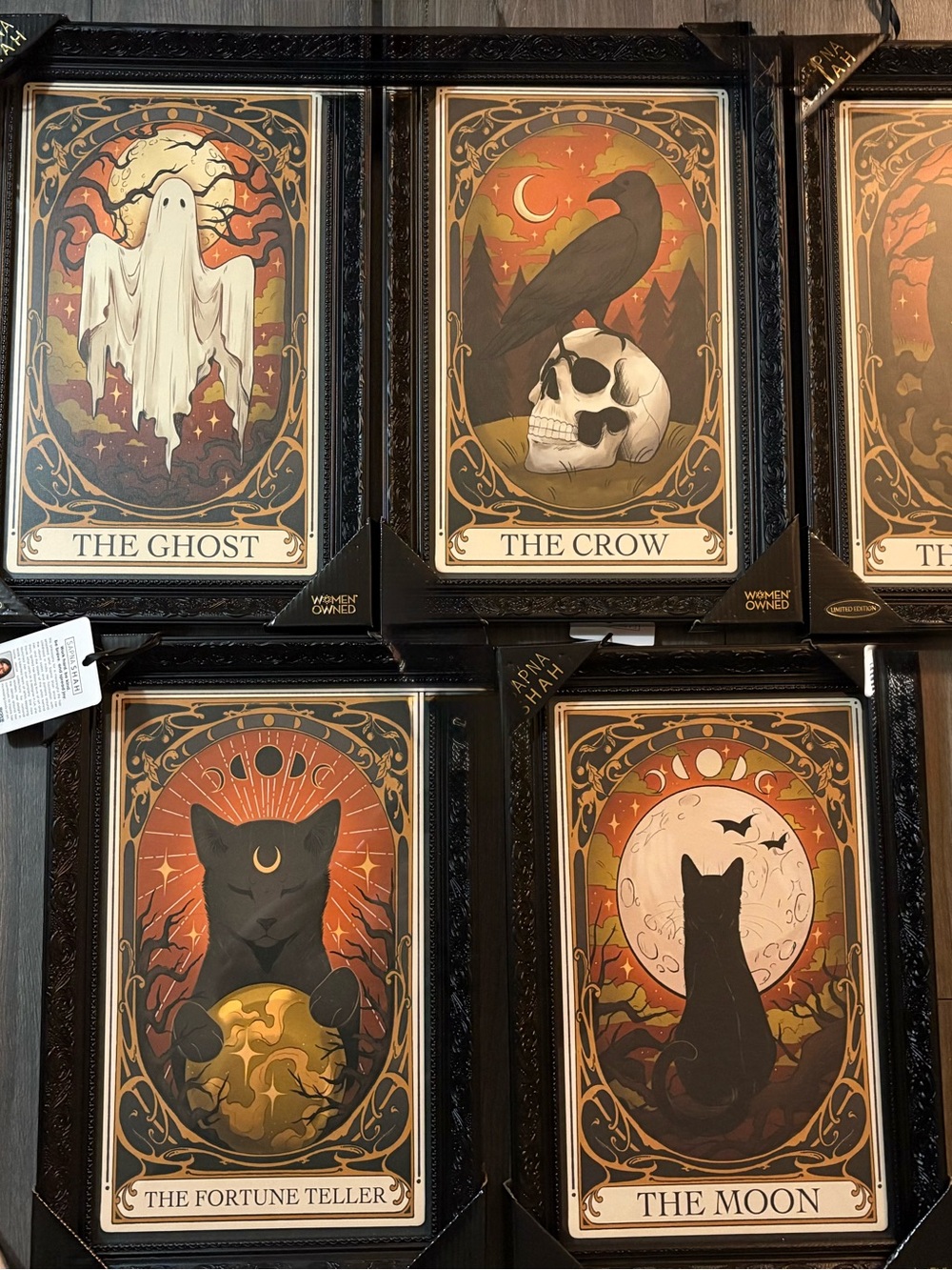Sapna Shah Halloween Tarot Art Set of 5,Ghost, Witch, Moon, Crow, Fortune Teller